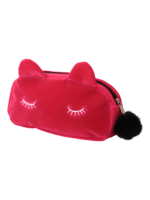 Petite trousse de maquillage chat, toilette, en velours, couleurs unies modèle rouge Petite trousse de maquillage chat, toilette, en velours, couleurs unies modèle rouge