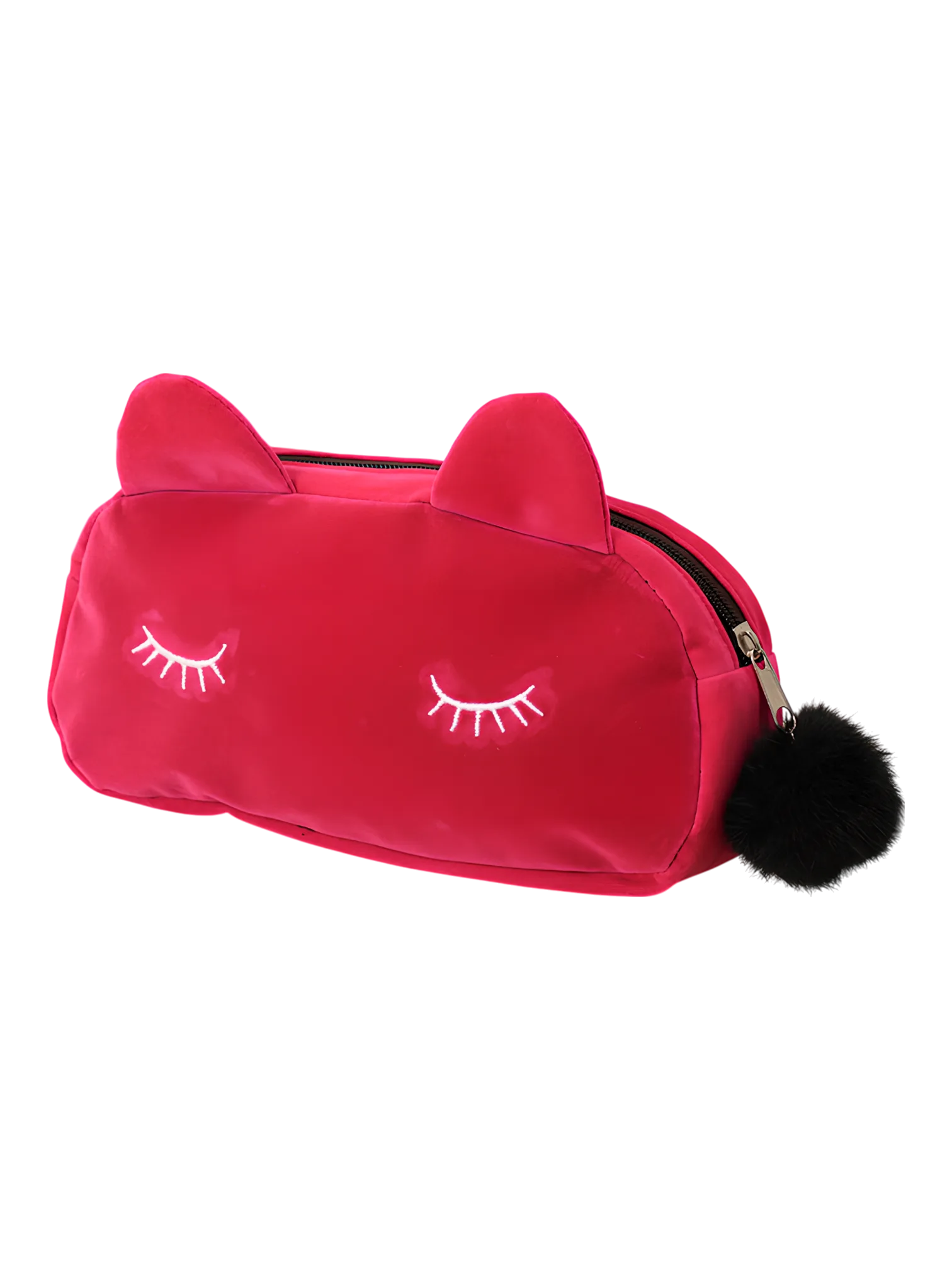 Petite trousse de maquillage chat, toilette, en velours, couleurs unies modèle rouge