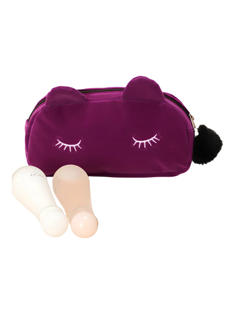 Petite trousse de maquillage chat, toilette, en velours, couleurs unies photo de présentation
