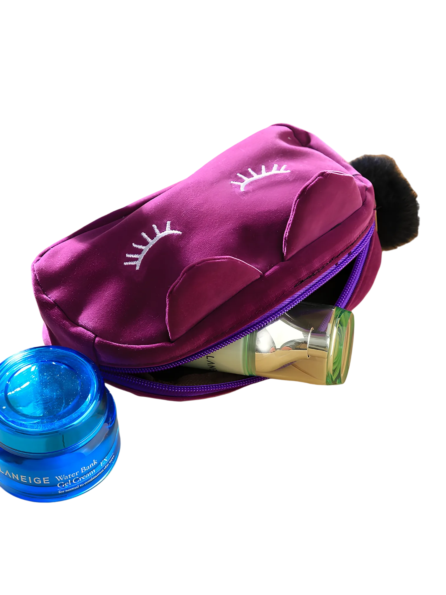 Petite trousse de maquillage chat, toilette, en velours, couleurs unies présentation