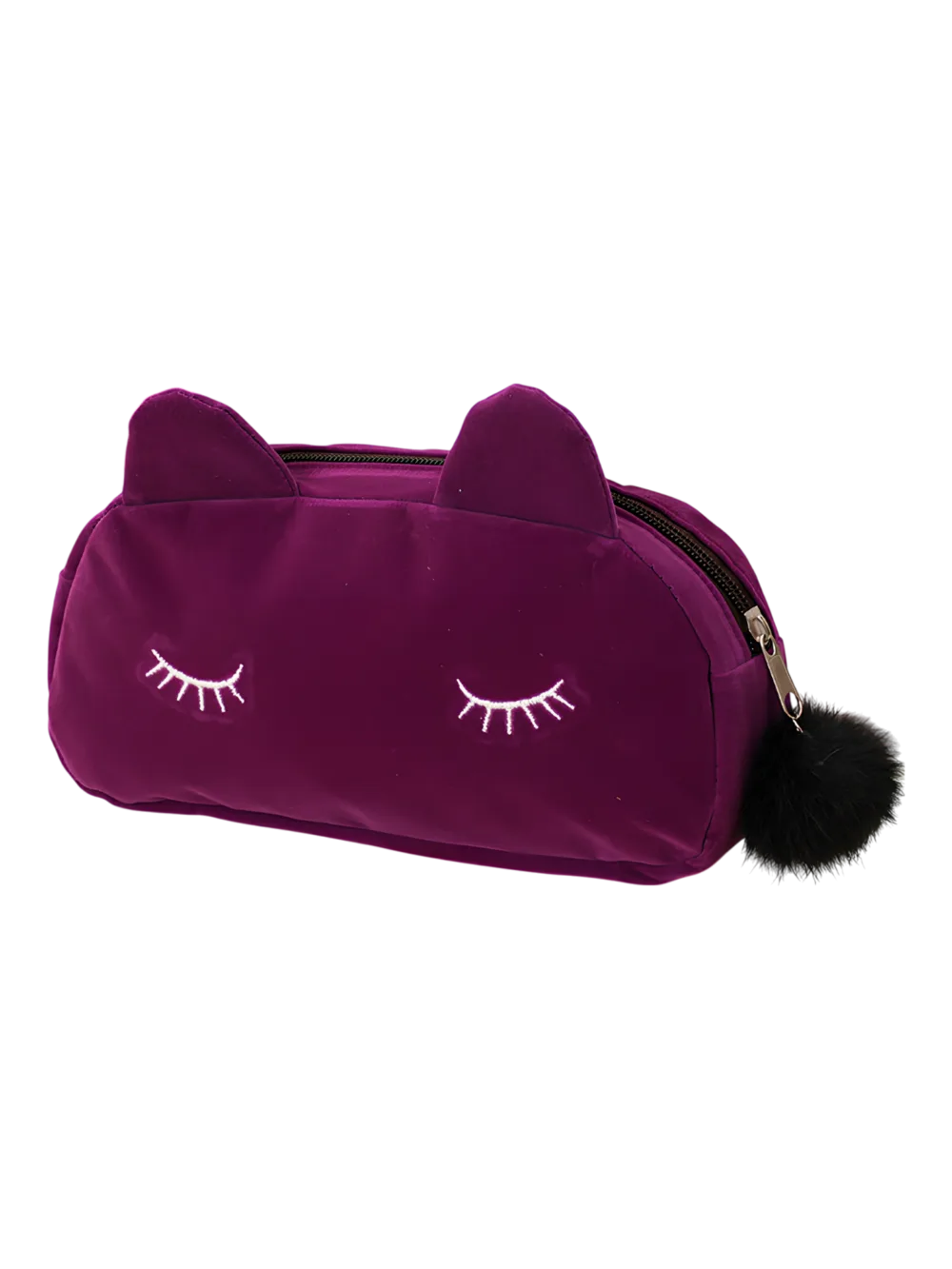 Petite trousse de maquillage chat, toilette, en velours, couleurs unies violet Petite trousse de maquillage chat, toilette, en velours, couleurs unies violet
