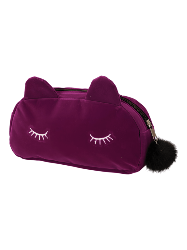 Petite trousse de maquillage chat, toilette, en velours, couleurs unies violet