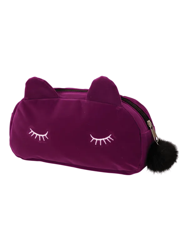 Petite trousse de maquillage chat, toilette, en velours, couleurs unies violet