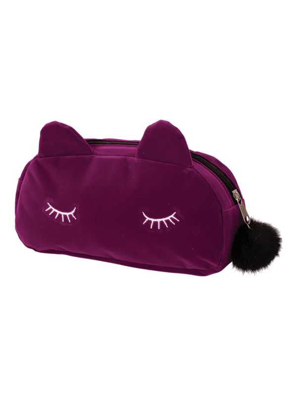 Kleine Kosmetiktasche Katze, Toilette, aus Samt, einfarbig violett