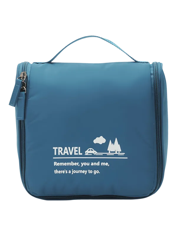 Piccola borsa da toilette da viaggio minimalista, con gancio per appendere, scomparti, in blu da uomo o da donna