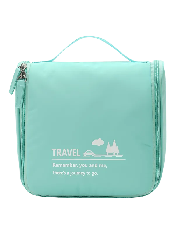 Small, minimalist travel toiletry bag, with hanging hook, compartments, turquoise blue men's or women's colors