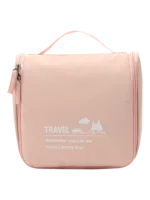 Liten, minimalistisk necessär för resor, med hängkrok, fack, i rosa för män eller kvinnor Liten, minimalistisk necessär för resor, med hängkrok, fack, i rosa för män eller kvinnor