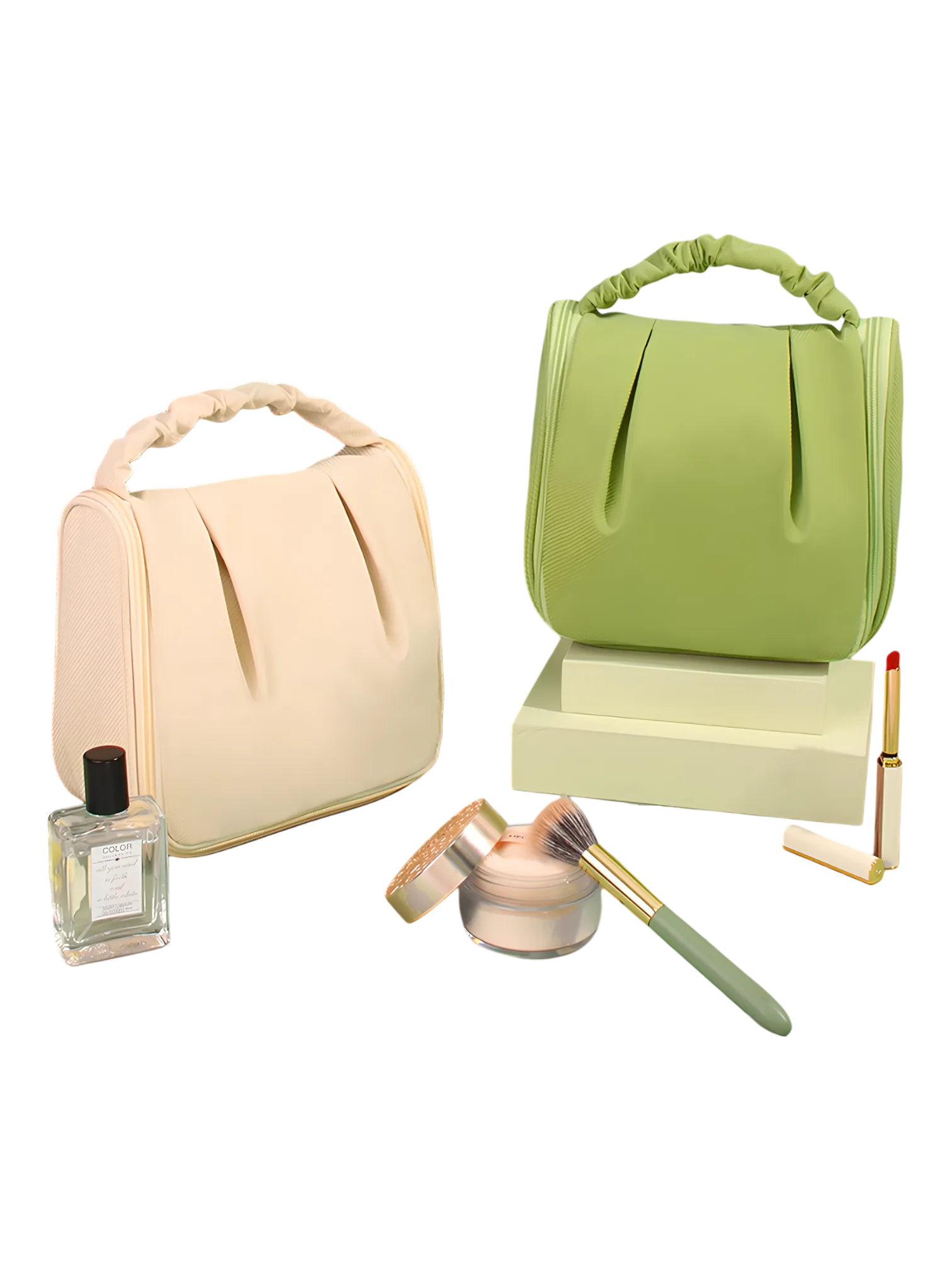 Trousse à cosmétique de voyage multifonction, maquillage et toilette, à suspendre et avec compartiments photo de présentation