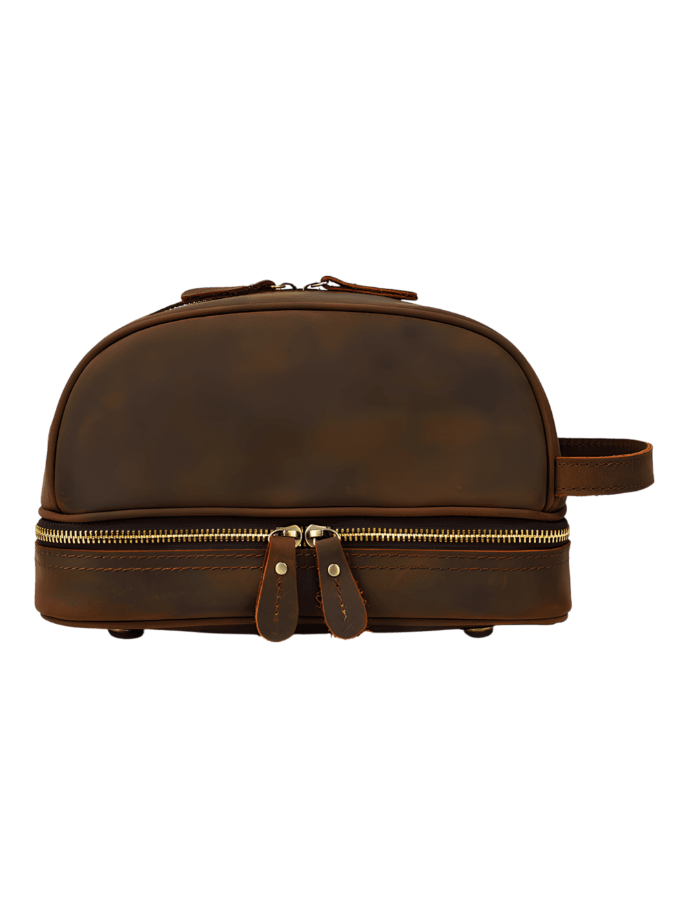 Saco de toilette em pele retro para homem e mulher com compartimentos castanhos Saco de toilette em pele retro para homem e mulher com compartimentos castanhos