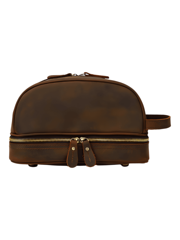 Borsa da toilette in pelle retrò da uomo e da donna con scomparti marroni