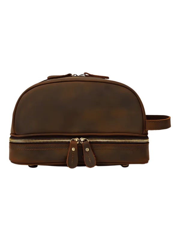 Retro lederen toilettas voor dames en heren met bruine compartimenten