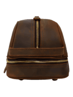 Kosmetiktasche Mann Frau Leder Retro mit Fächern in braun Rückansicht Kosmetiktasche Mann Frau Leder Retro mit Fächern in braun Rückansicht