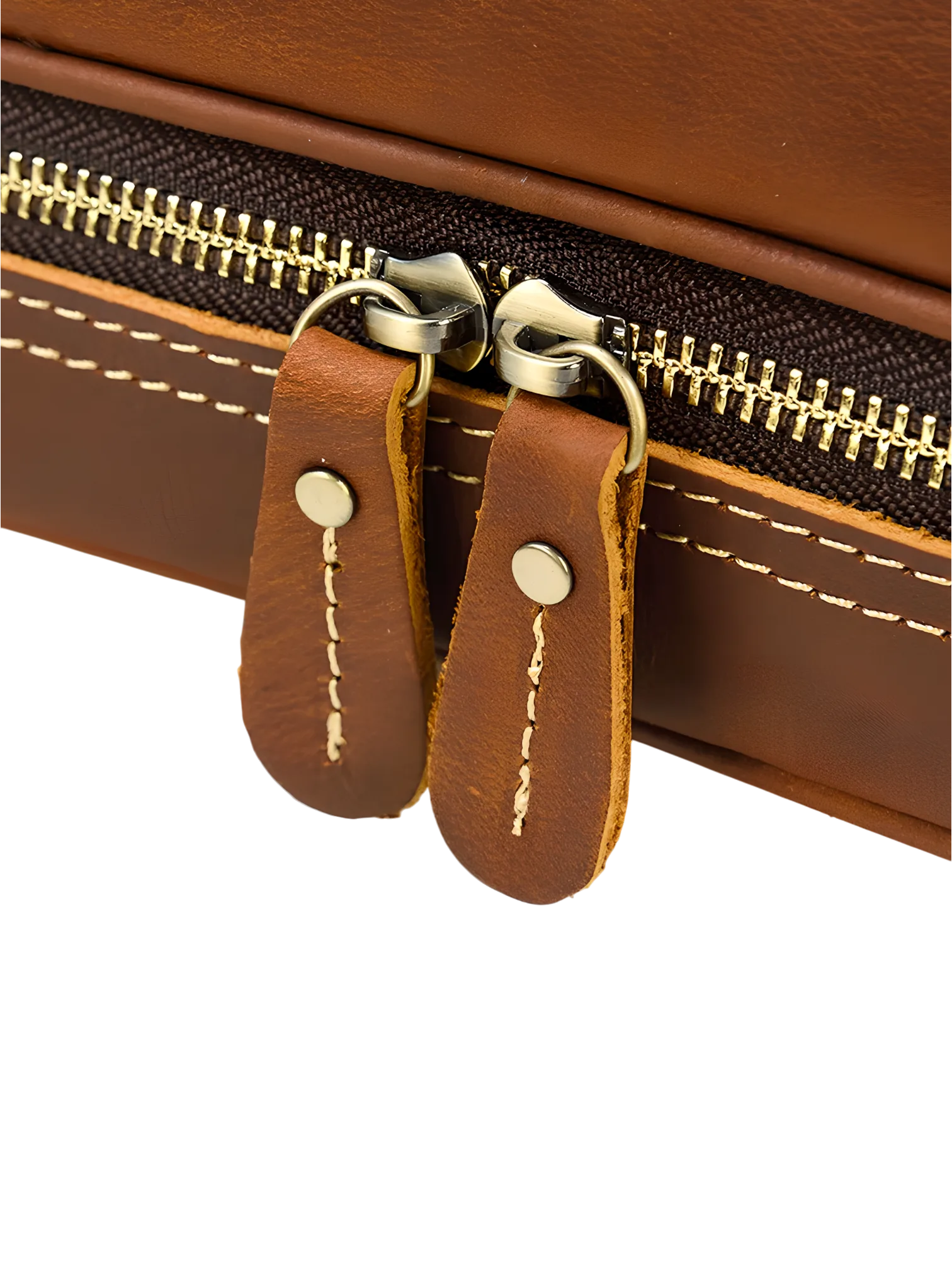 Trousse de toilette homme femme cuir rétro à compartiments coloris marron détails zip métallique