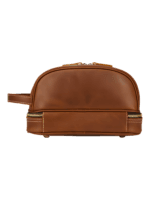 Borsa da toilette in pelle retrò per uomo e donna con scomparti marroni vista posteriore 2 Borsa da toilette in pelle retrò per uomo e donna con scomparti marroni vista posteriore 2