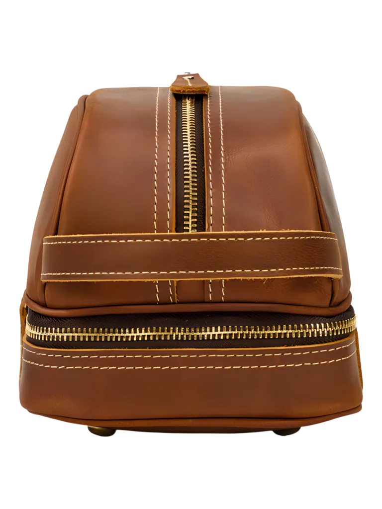 Neceser retro de piel para hombre y mujer con compartimentos marrones asa trasera