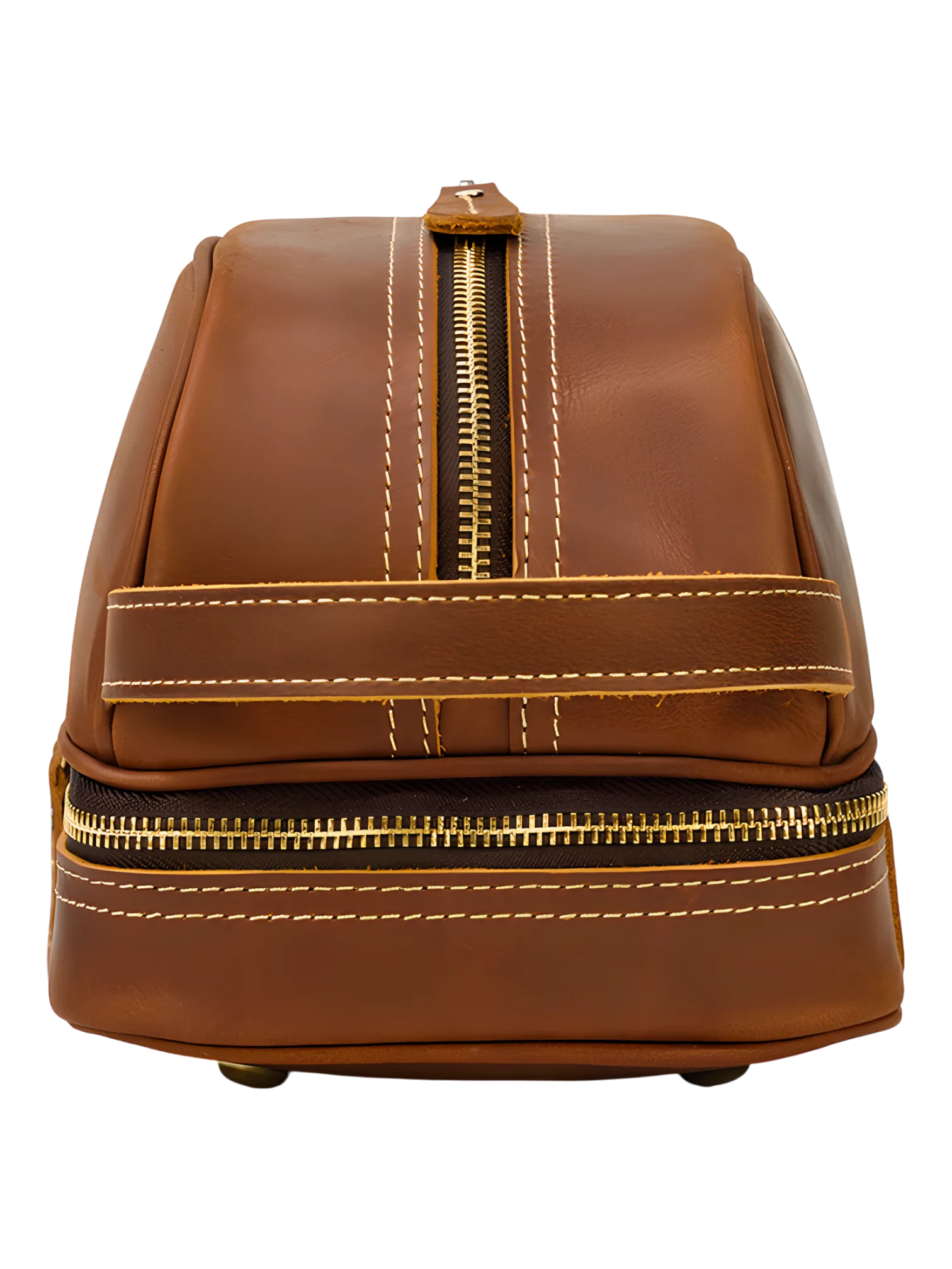 Trousse de toilette homme femme cuir rétro à compartiments coloris marron vue arrière anse
