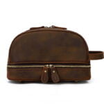 trousse de toilette retro cuir couleur marron foncé