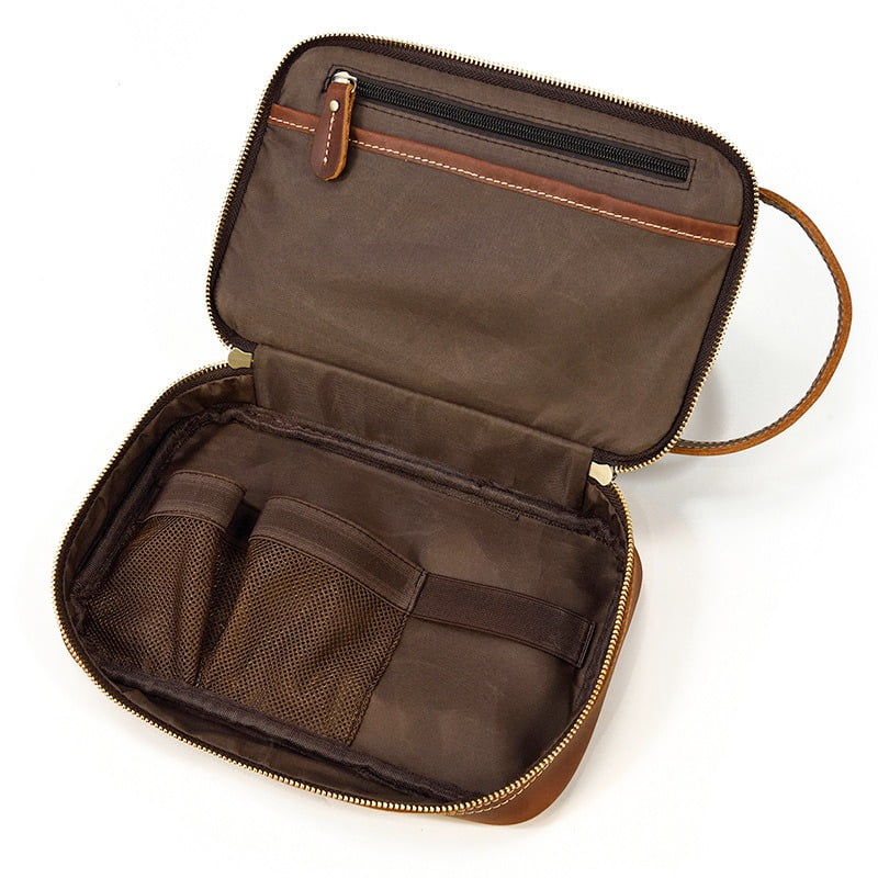 retro leather toiletry bag interior bottom part