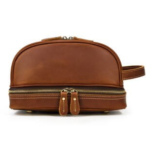 retro leather toiletry bag reddish brown color 2