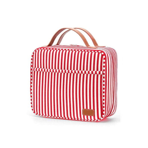 Grande trousse de toilette a rayures couleur rouge