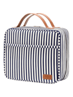 Bolso de aseo grande para mujer con compartimentos colgantes, para viaje, con diseño de rayas, modelo azul con rayas. Bolso de aseo grande para mujer con compartimentos colgantes, para viaje, con diseño de rayas, modelo azul con rayas.