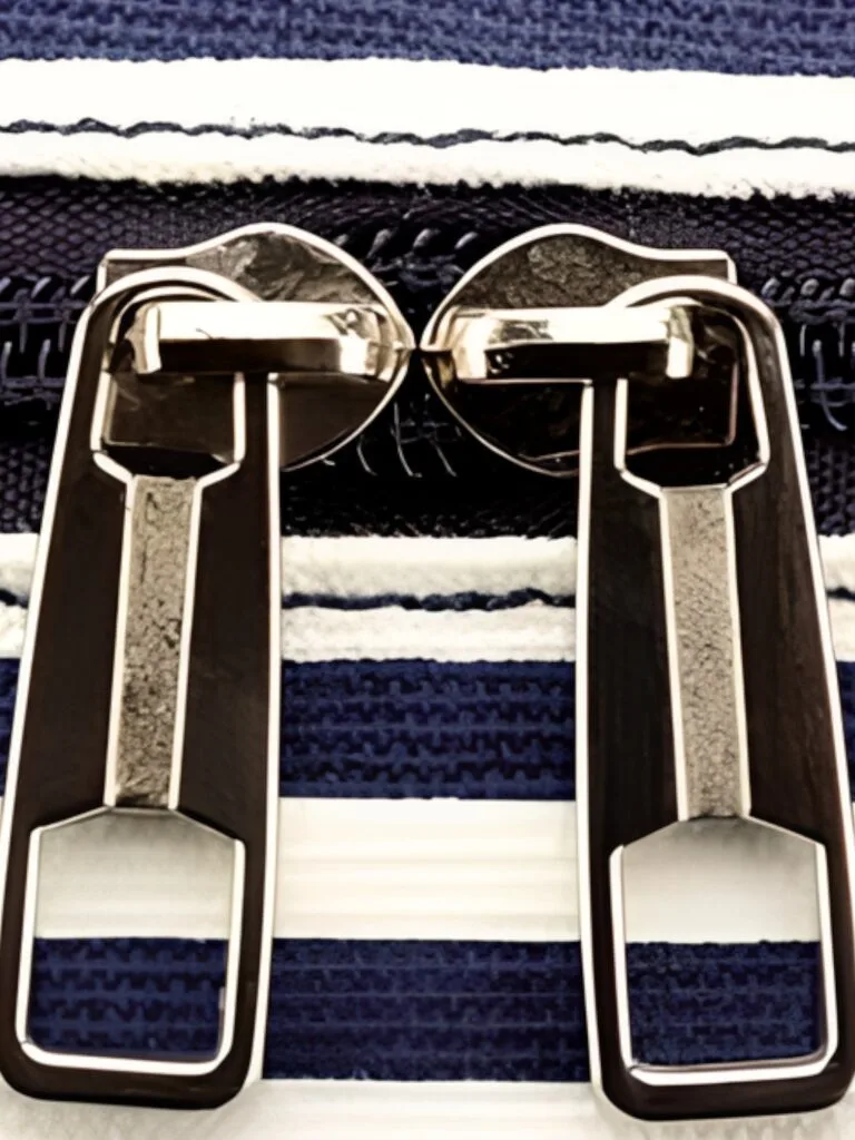 Gran neceser para mujer con compartimentos para colgar, ideal para viajar, con diseño a rayas y bandas. Detalles de la cremallera.