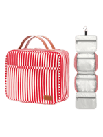 Neceser grande de mujer con compartimentos colgantes, viaje, motivo rayas. Presentación modelo rojo Neceser grande para mujer con compartimentos colgantes, viaje, motivo rayas. Presentación modelo rojoBolsa de aseo grande para mujer con compartimentos colgantes, viaje, motivo de rayas. Presentación modelo rojo