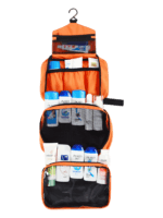 Trousse de toilette à crochet, camping, trekking, voyage, à suspendre en toile parachute avec compartiments, grand modèle orange 1