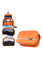 Trousse de toilette à crochet, camping, trekking, voyage, à suspendre en toile parachute avec compartiments, grand modèle orange