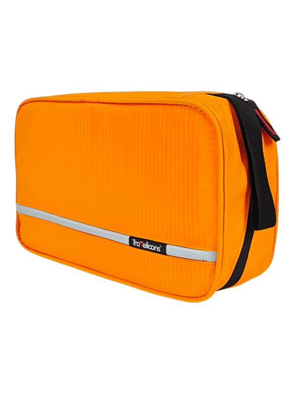 Trousse de toilette à crochet, camping, trekking, voyage, à suspendre en toile parachute avec compartiments, grand modèle orange 2