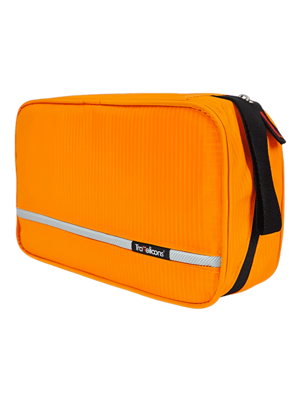 Kulturbeutel mit Haken, Camping, Trekking, Reisen, zum Aufhängen aus Fallschirmtuch mit Fächern, großes Modell orange 2