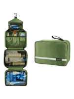 Trousse de toilette à crochet, camping, trekking, voyage, à suspendre en toile parachute avec compartiments, grand modèle vert