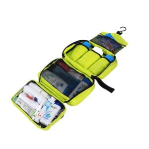 Trousse de toilette camping a suspendre depliee