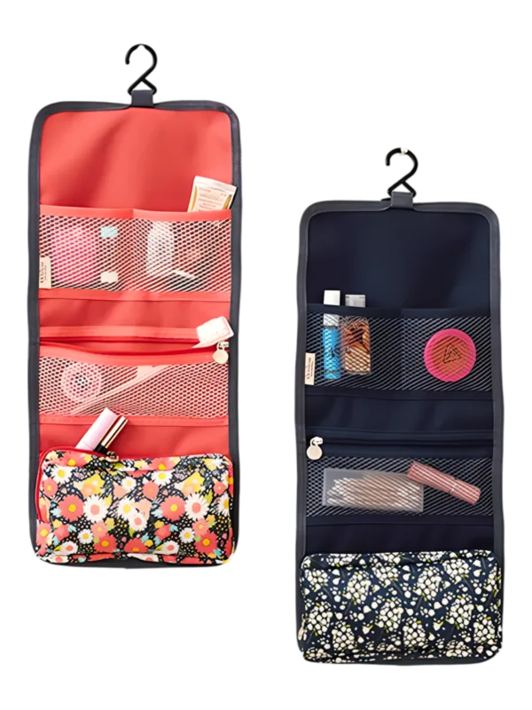 Trousse de toilette fleurie avec crochet à suspendre