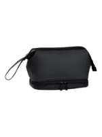 Borsa da toilette per uomo a due scomparti, tinta unita con diversi colori neri Borsa da toilette da uomo a due scomparti, tinta unita con diversi colori neri