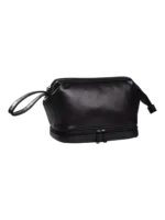 Borsa da toilette da uomo a due scomparti, tinta unita con diversi colori di pelle nera ebano Borsa da toilette da uomo a due scomparti, tinta unita con diversi colori di pelle nera ebano
