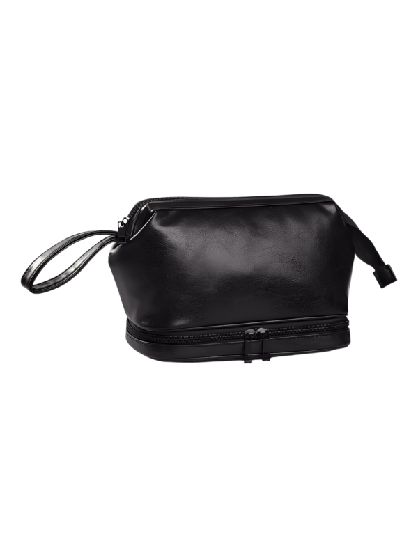 Borsa da toilette da uomo a due scomparti, tinta unita con diversi colori di pelle nera ebano