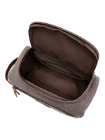 Men's toiletry bag in canvas with leather inserts and outside pocket in plain color, inside view Men's toiletry bag in canvas with leather inserts and outside pocket in plain color, inside view