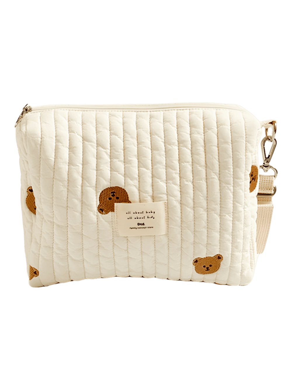 Petite trousse bébé brodée avec attache poussette ourson