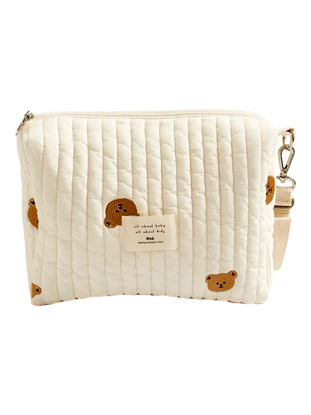 Petite trousse bébé brodée avec attache poussette ourson