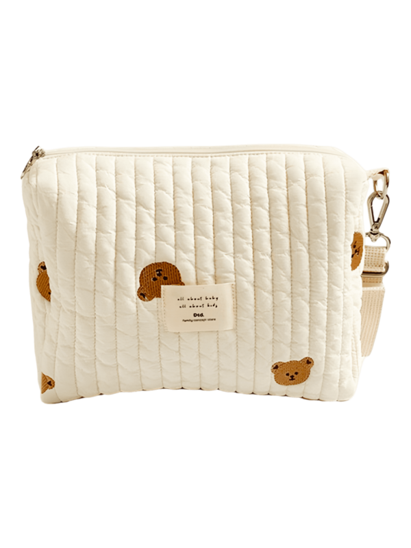 Petite trousse bébé brodée avec attache poussette ourson