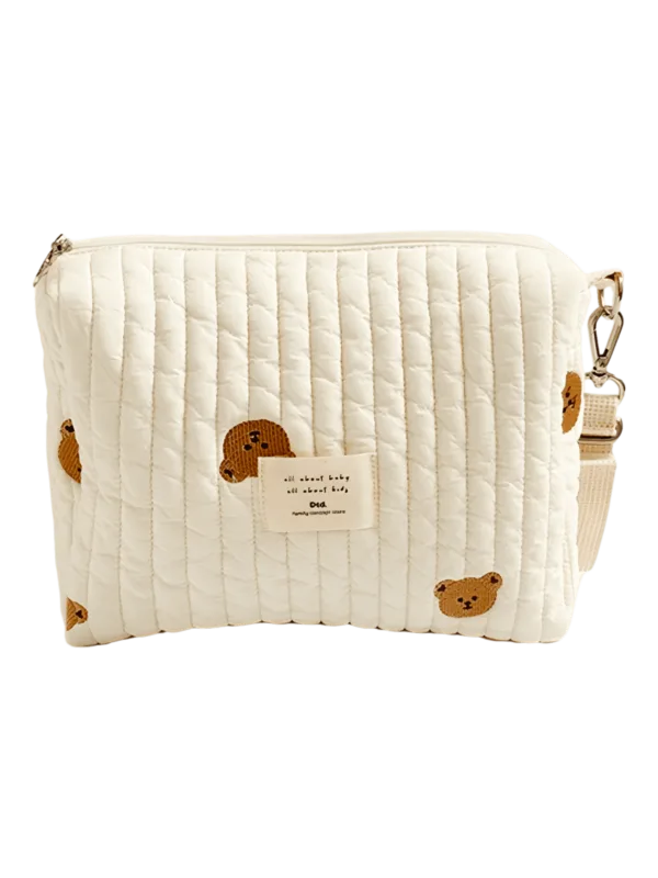 Petite trousse bébé brodée avec attache poussette ourson