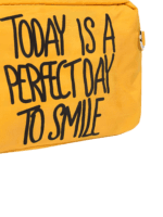 Women's toiletry bag for good mood and positive thinking, several colors, two compartments, front details Women's toiletry bag for good mood and positive thinking, several colors, two compartments, front details