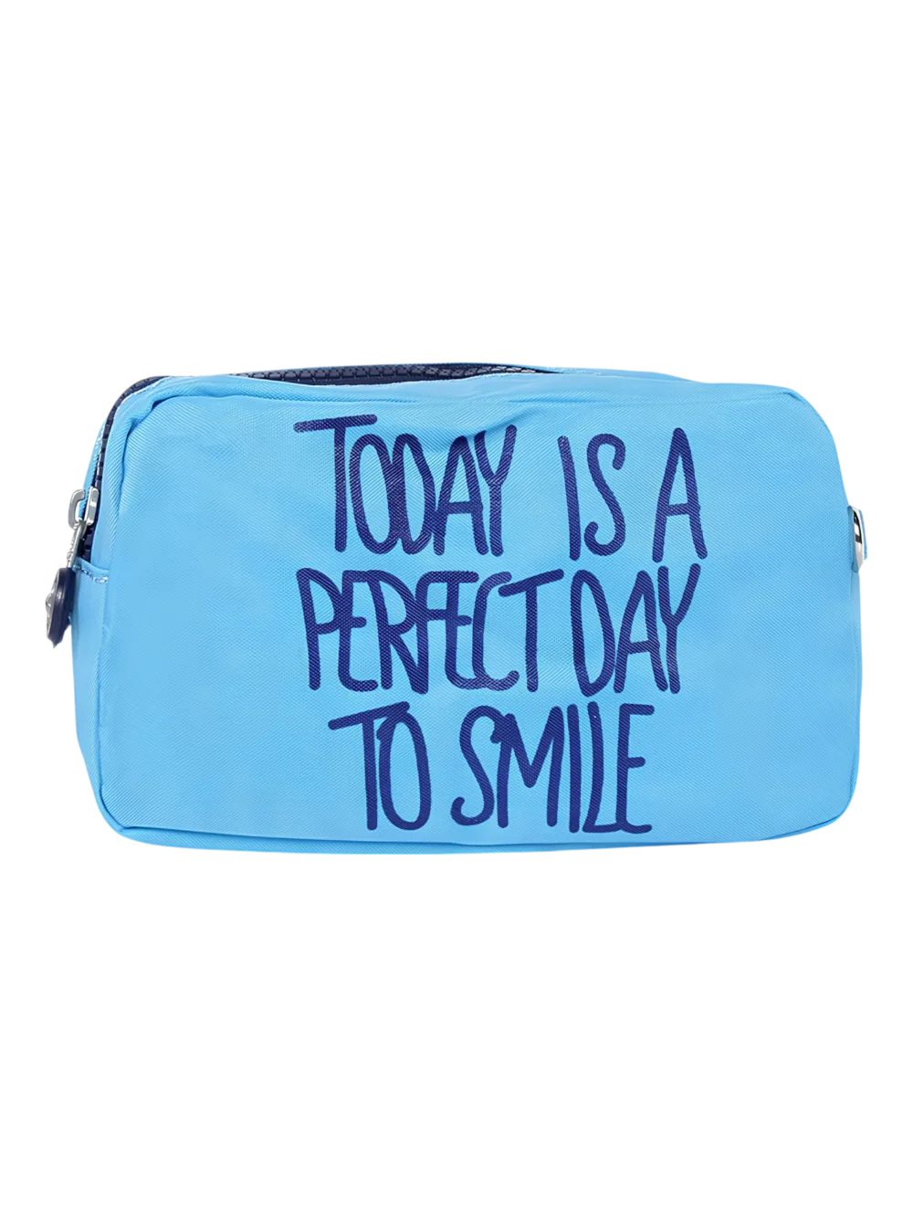Trousse de toilette femme bonne humeur et pensée positive, plusieurs coloris, deux compartiments modèel bleu