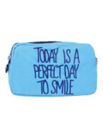 Trousse de toilette femme bonne humeur et pensée positive, plusieurs coloris, deux compartiments modèel bleu