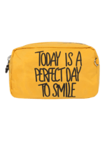 Trousse de toilette femme bonne humeur et pensée positive, plusieurs coloris, deux compartiments modèle jaune