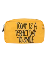 Trousse de toilette femme bonne humeur et pensée positive, plusieurs coloris, deux compartiments modèle jaune