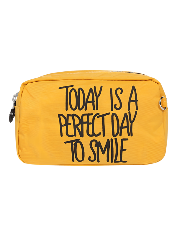Saco de toilette para senhora, boa disposição e pensamento positivo, cores diferentes, dois compartimentos, modelo amarelo