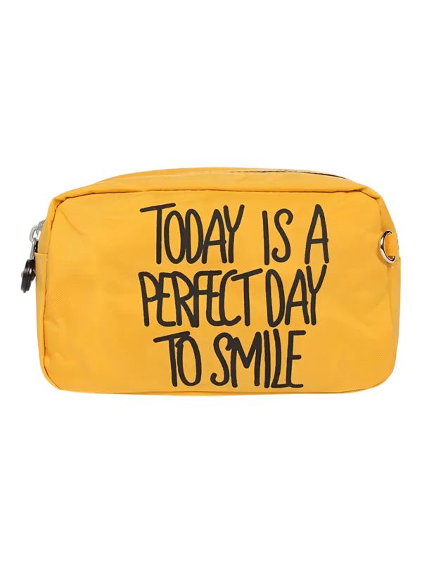 Trousse de toilette femme bonne humeur et pensée positive, plusieurs coloris, deux compartiments modèle jaune