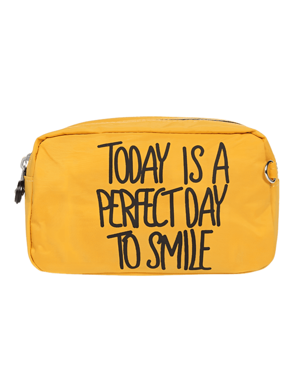 Trousse de toilette femme bonne humeur et pensée positive, plusieurs coloris, deux compartiments modèle jaune